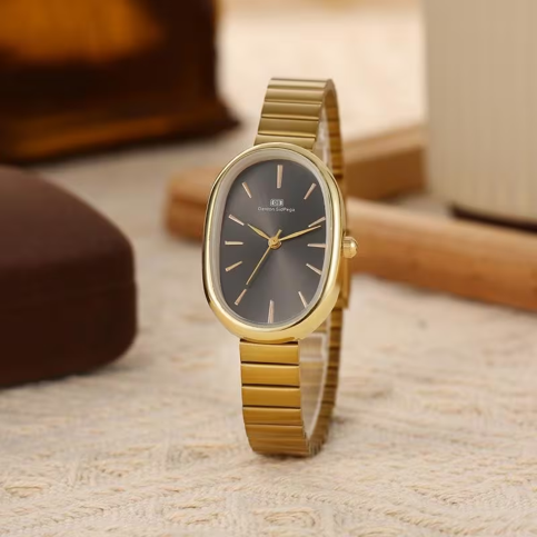 Oval Dial Bamboo Link Steel Band Women's Watch